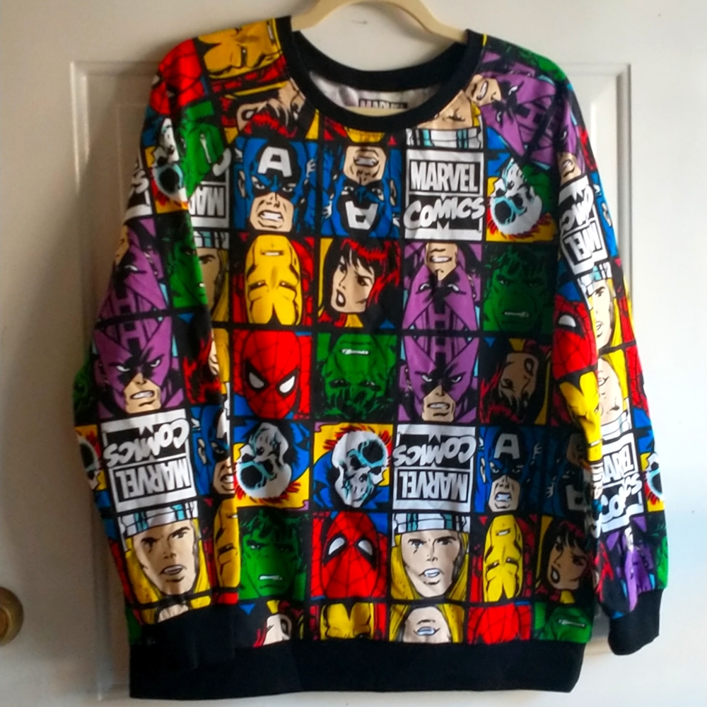 Marvel Comic Superhero Faces Sweatshirt | large